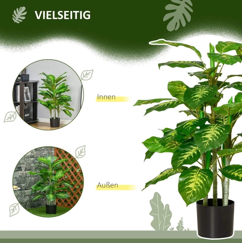 Pianta Artificiale Dieffenbachia 95 cm con Vaso in Cemento Verde per Interni ed Esterni