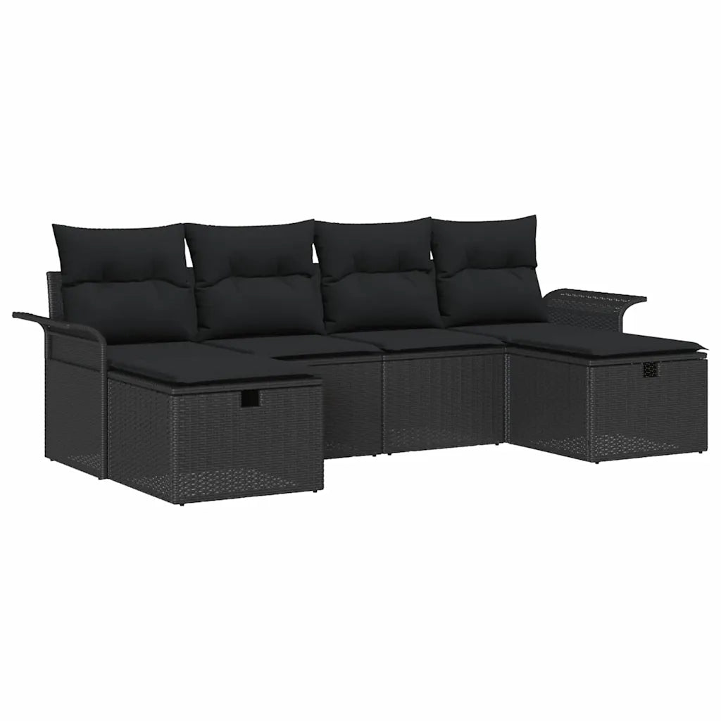 Set Divano da Giardino con cuscino 6 pcs Nero polyrattan