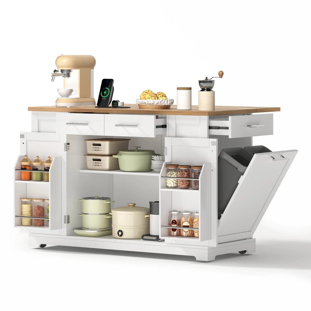 Mobile contenitore da cucina con piano ribaltabile; prese e vano rifiuti - in MDF - bianco