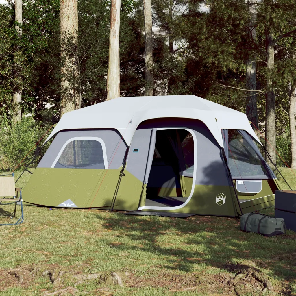 Tenda Famiglia con LED 9 Persone Verde Chiaro Rilascio Rapido 94311
