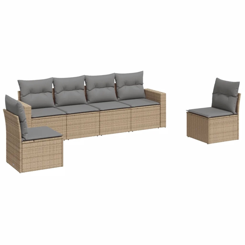 Set Divano da Giardino 6 pz con Cuscini Beige in Polyrattan 3218799