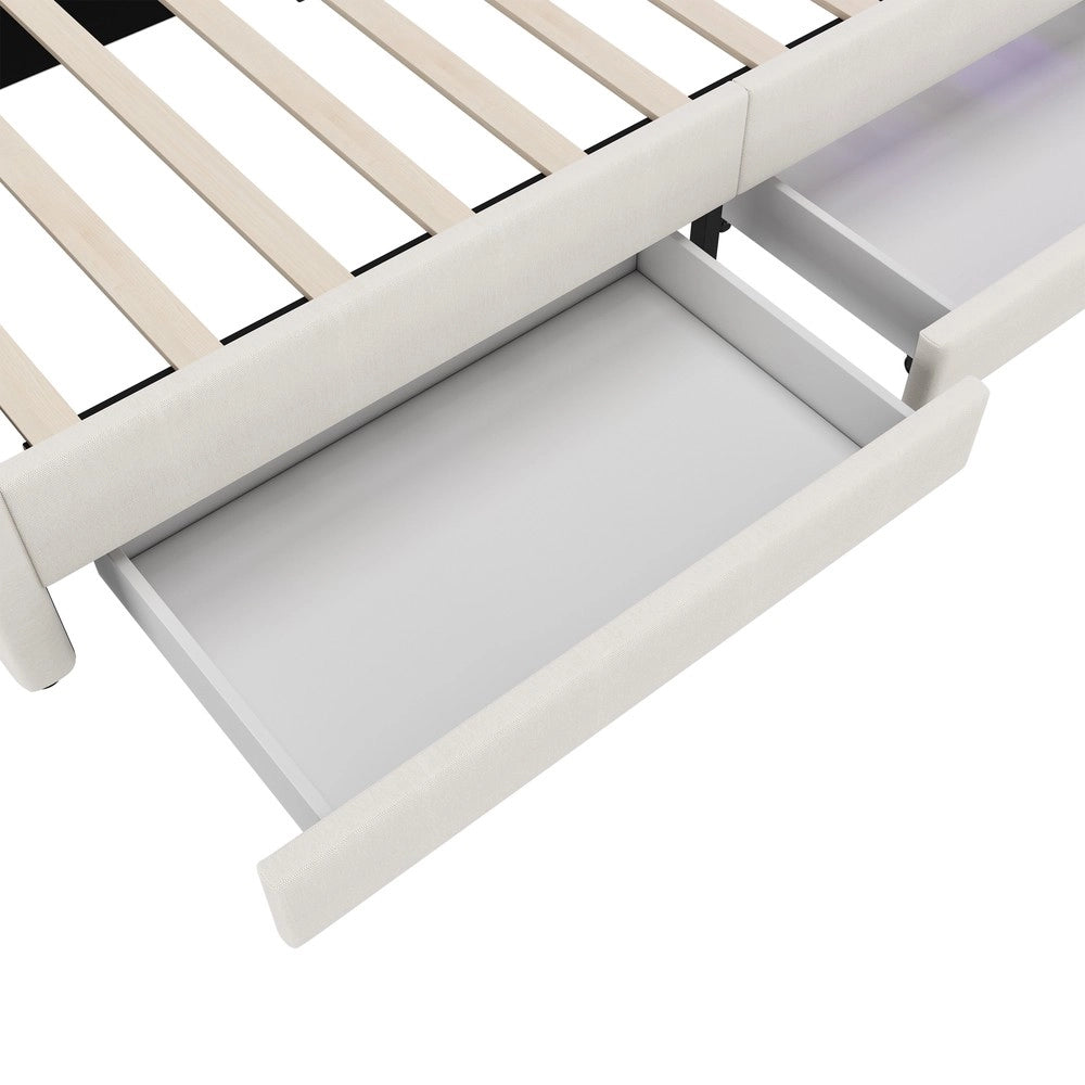 Divano Letto con Cassetti e LED ¨C MINIMAL ¨C Lino Beige 90x200