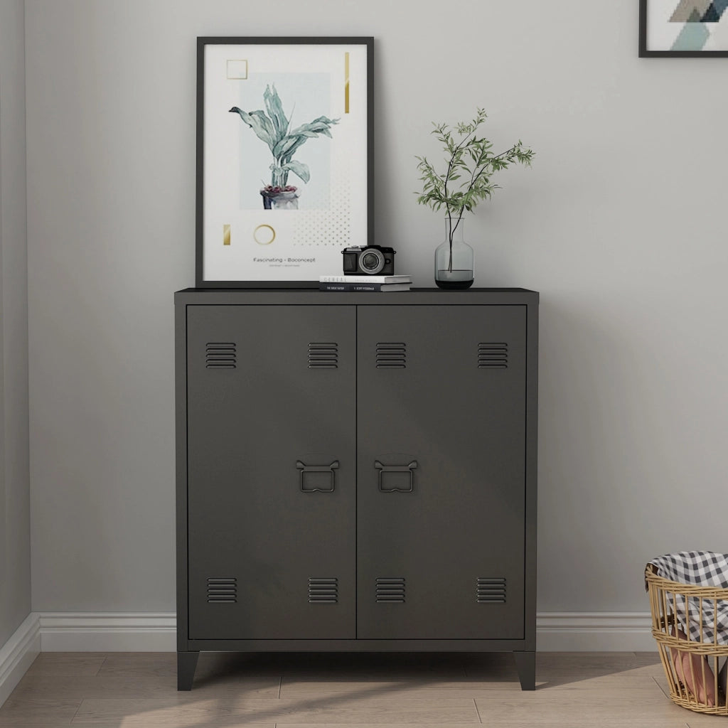 Armadietto da Ufficio Oripää in Acciaio 90 x 80 x 33 cm Nero [en.casa]