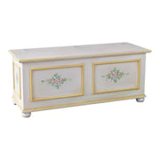 Cassapanca in legno shabby bianco anticato decoro filo giallo 116,5x40,5x46 - Mobili 2G
