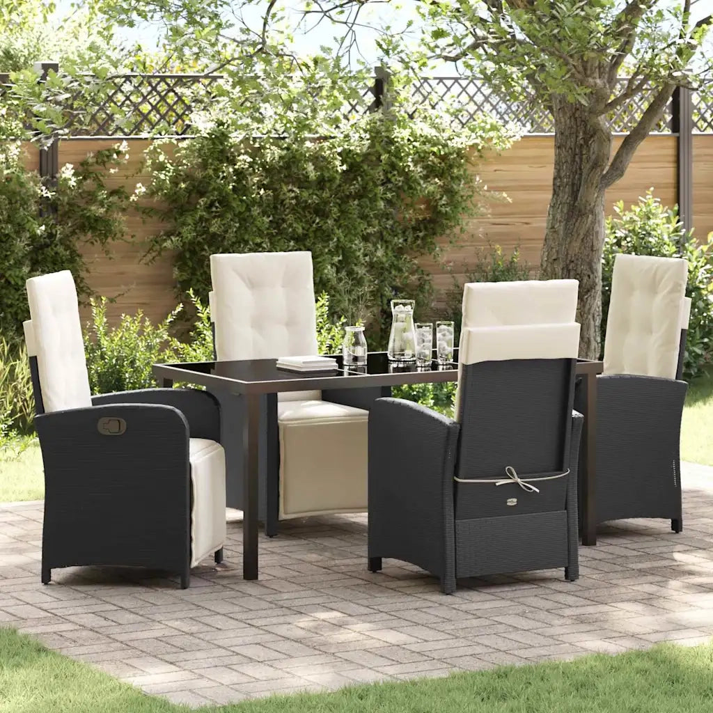 Set da Pranzo per Giardino con cuscino 5 pcs Nero polyrattan 3380305