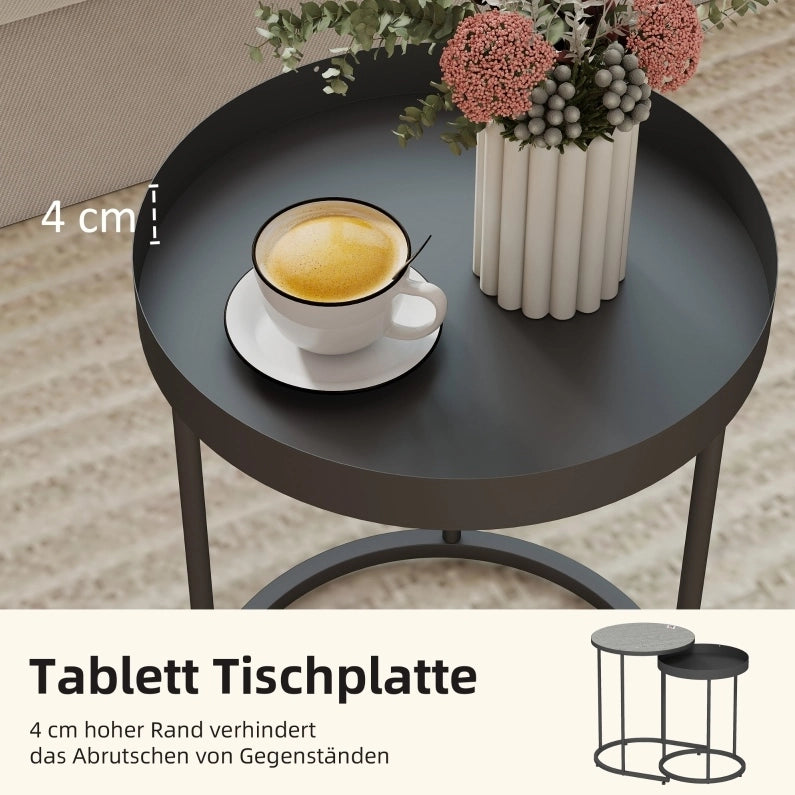 Set di 2 tavolini rotondi impilabili in MDF e metallo grigio