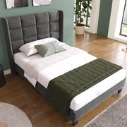 Letto Singolo Imbottito 90x200 in Lino Grigio con Rete a Doghe e Testiera Alta