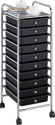 Pannello stivale per bagno - carrello con 10 cassetti e struttura metallica con piatti di appoggio, 32 × 36,5 × 90,5 cm nero