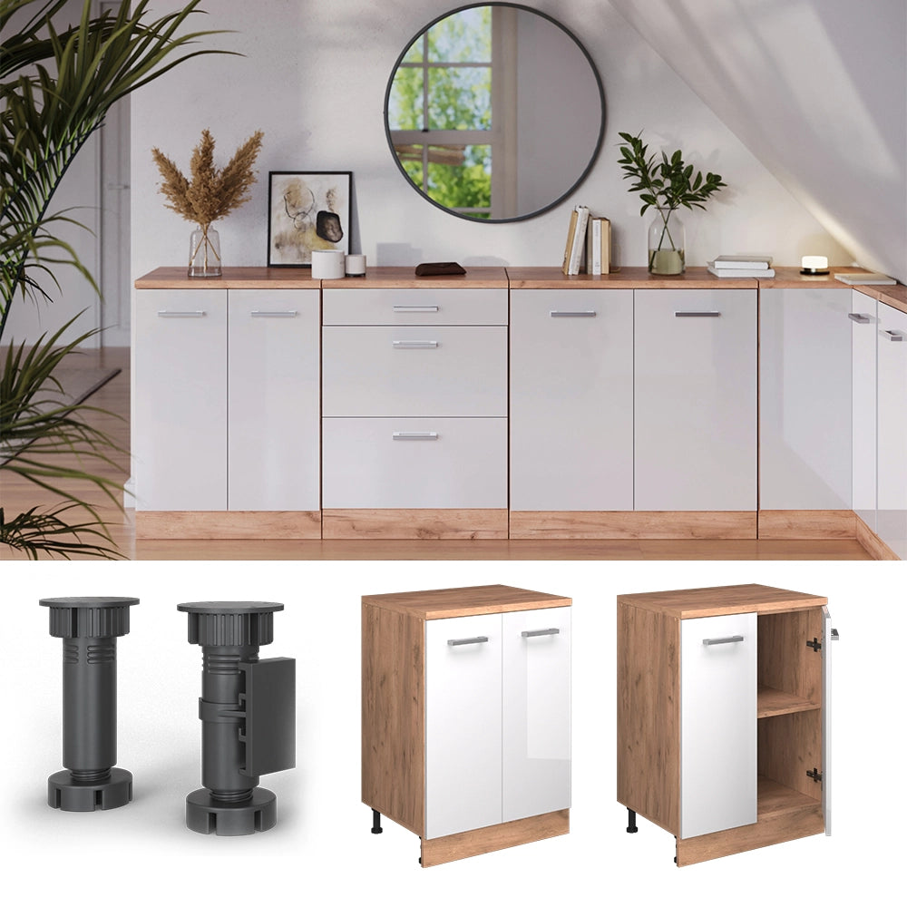 Mobile per mansarda Rion Bianco lucido/Rovere dorato 60 x 83.8 cm senza inclinazione con 2 ante Vicco