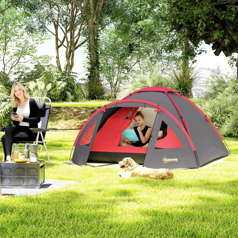 Tenda da campeggio per 3 persone; tenda a cupola UV 50+ resistente e stabile con porta a baldacchino; tenda familiare con teli da terra e colonna d'acqua da 2000mm per campeggio; giardinaggio trekking