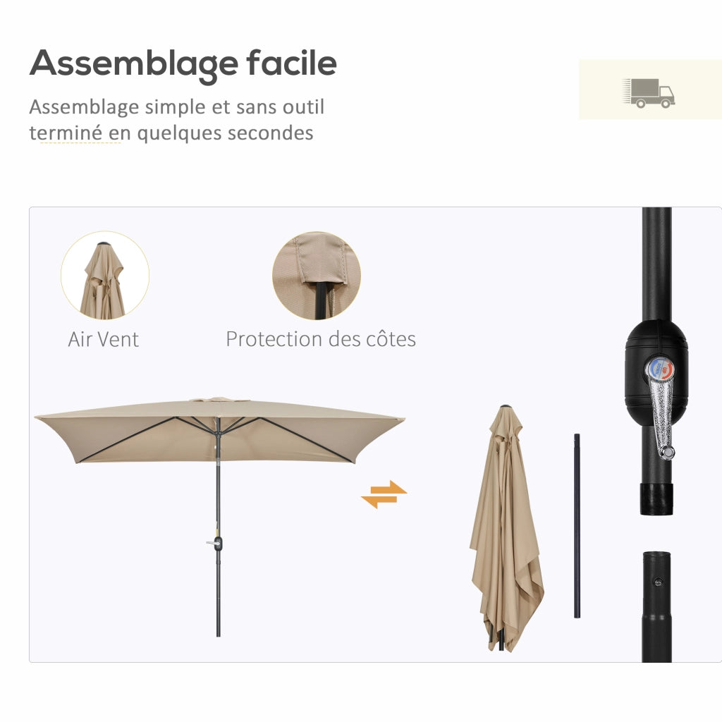 Tenda da sole rettangolare inclinabile ¨C zephmum ¨C kaki 3x2 m in alluminio e poliestere