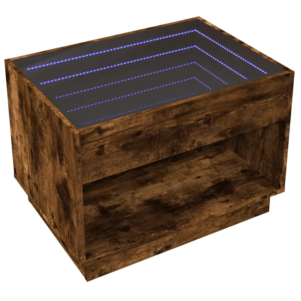 Tavolino da Salotto con LED Infinity Rovere Fumo 70x50x50 cm