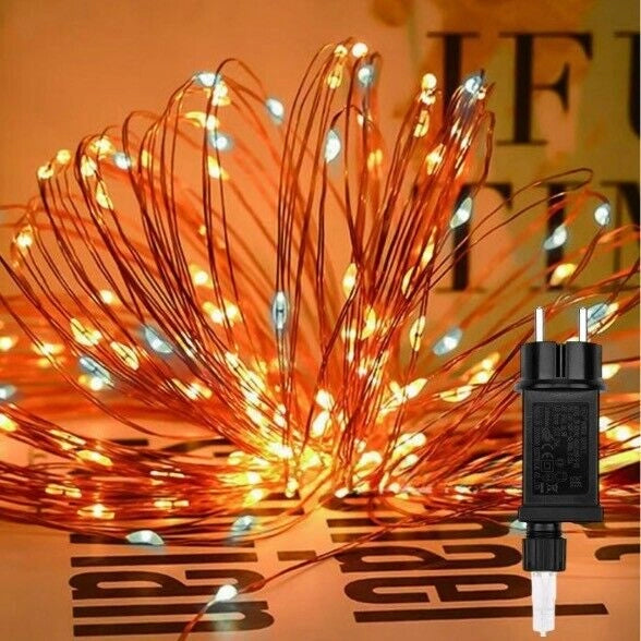 Catena luminosa di 300 Micro LED luci di Natale caldo fisso e bianco freddo intermittente per esterni e interni