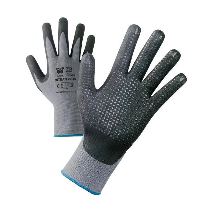 Neri Safety 353098-9 Nitran Plus Guanti da Lavoro Nylon Elastan Nitrile Espanso Taglia 9 Confezione 12 Paia colore Grigio Nero