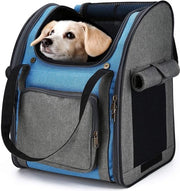 Porta animali per cani e gatti - morbidi e respiranti - pieghevoli - 34 x 26 x 40 cm - con struttura integrata - grigio-azzurro