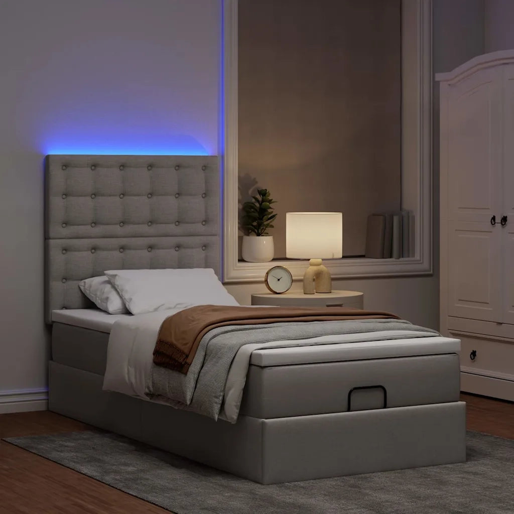 Pouf Letto con Materasso e LED Tortora 90x200 cm in Tessuto 3314145