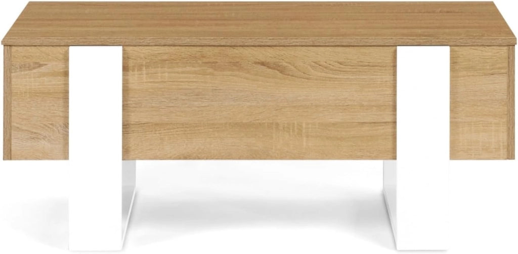 Tavolino rettangolare alzabile PHOENIX in legno e bianco