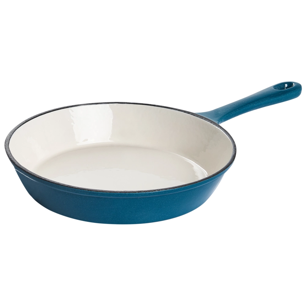 Set da 7 pezzi in ghisa smaltata blu con casseruola e padella, pentole con coperchio e manici in acciaio inossidabile, adatto al forno e compatibile con tutti i tipi di piano cottura, per la cucina