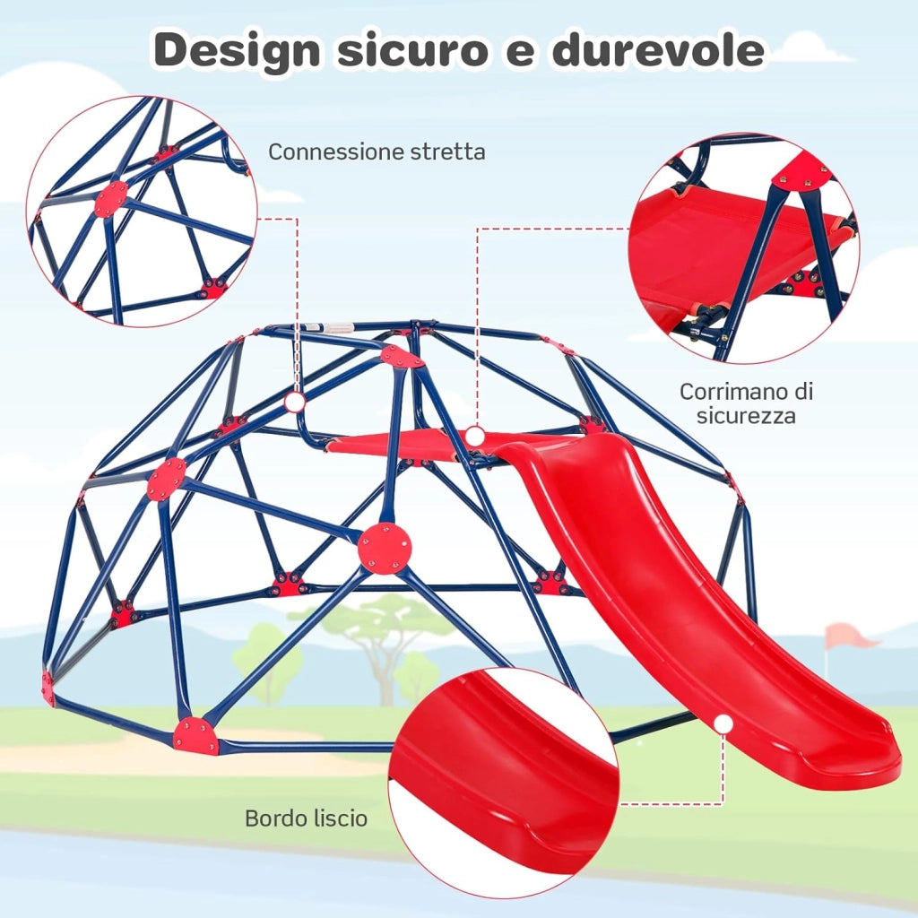 Cupola di Arrampicata, Struttura per Arrampicata con Scivolo, Capacità di Carico di 180 KG, per Bambini da 3 a 10 Anni, Ideale per Palestra, Cortile e Giardino (Rosso)