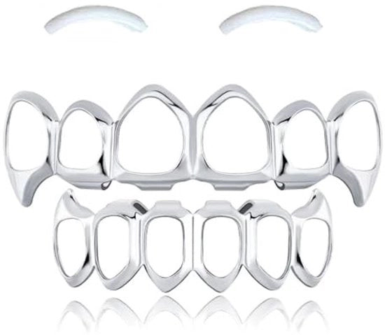 Griglia per la barba argentea - Decorazione per i denti hiphop - Decorazione punk - Accessorio per Halloween - Accessorio per festival musicale - Interamente in legno - Decorazione per la barba