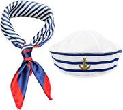 Set di cappello e sciarpa a strisce - cappello a strisce blu e bianco - bordo rosso - abito blu scuro per costume di partito - accessorio di costume per donne e uomini