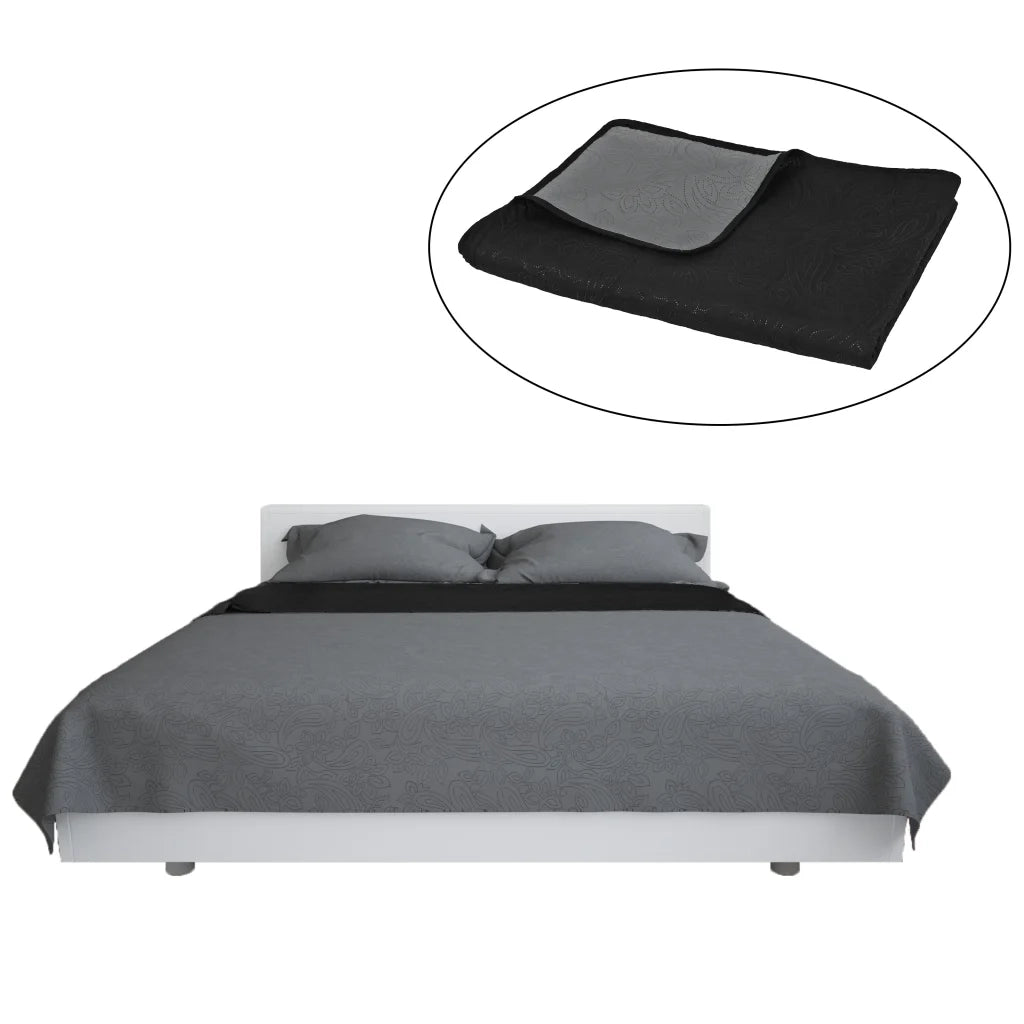 Copriletto Double-Face Trapuntato 220x240 cm Grigio e Nero 132966