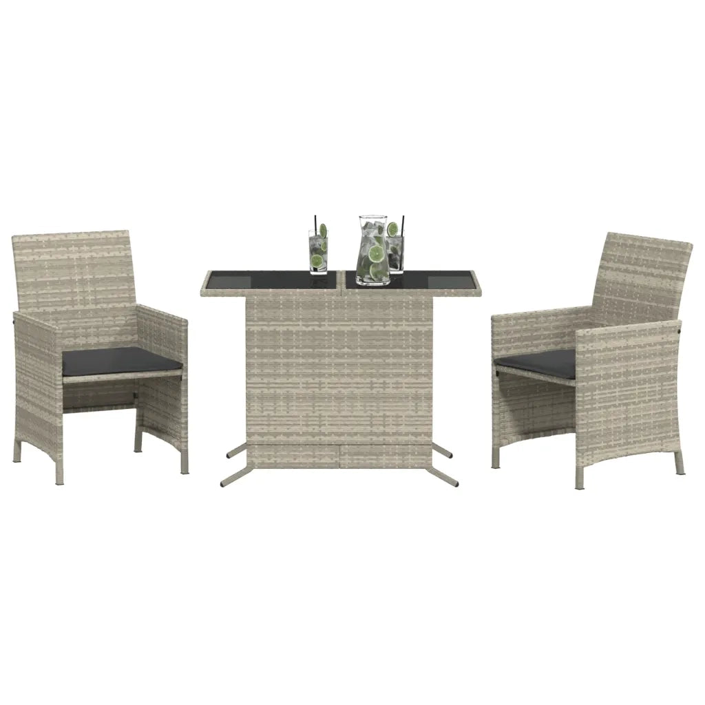Set da BistrÃ² 3 pz con Cuscini Grigio Chiaro in Polyrattan