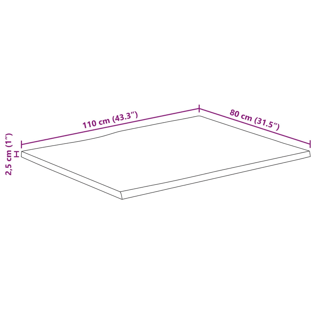 vidaXL Piano Tavolo 110x80x2,5 cm Bordi Vivi in Legno Massello Mango