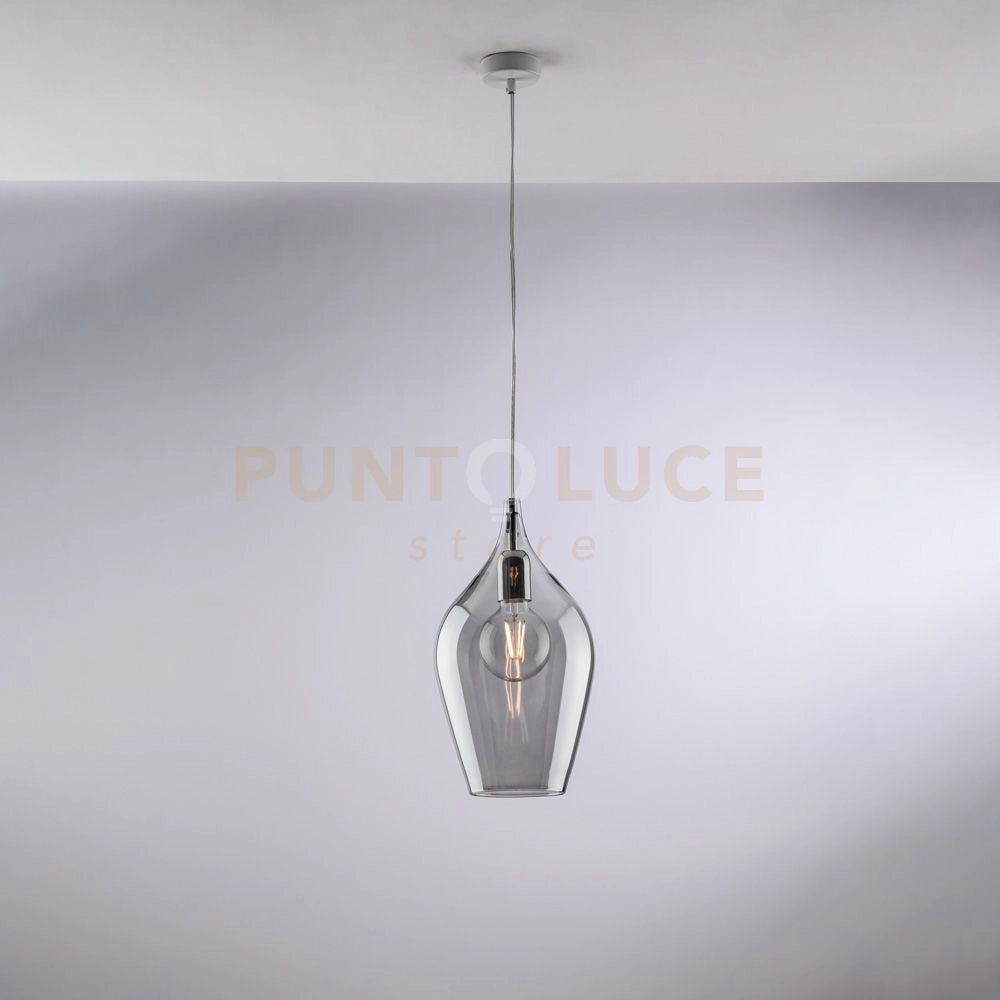 Sospensione in ferro con vetro grigio pyrex 1 luce Ares