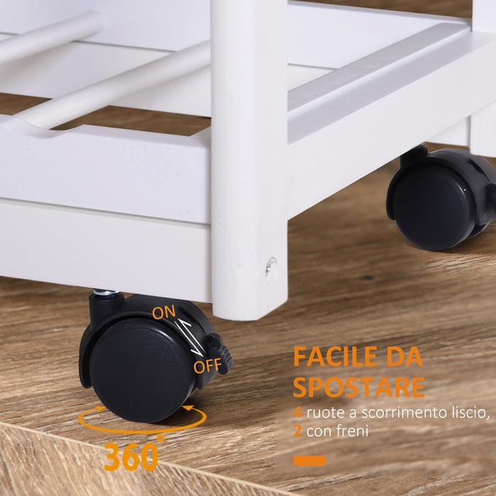 Carrello da Cucina con Cassetti e Portabottiglie Legno e Bianco