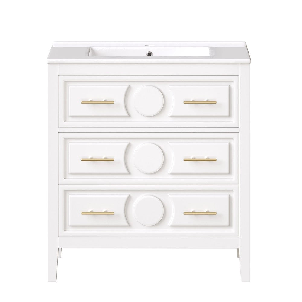 Mobile Bagno con Lavabo in Ceramica ¨C Xylo ¨C Bianco, 3 Cassetti, Soft-Close, 81x46,5 cm