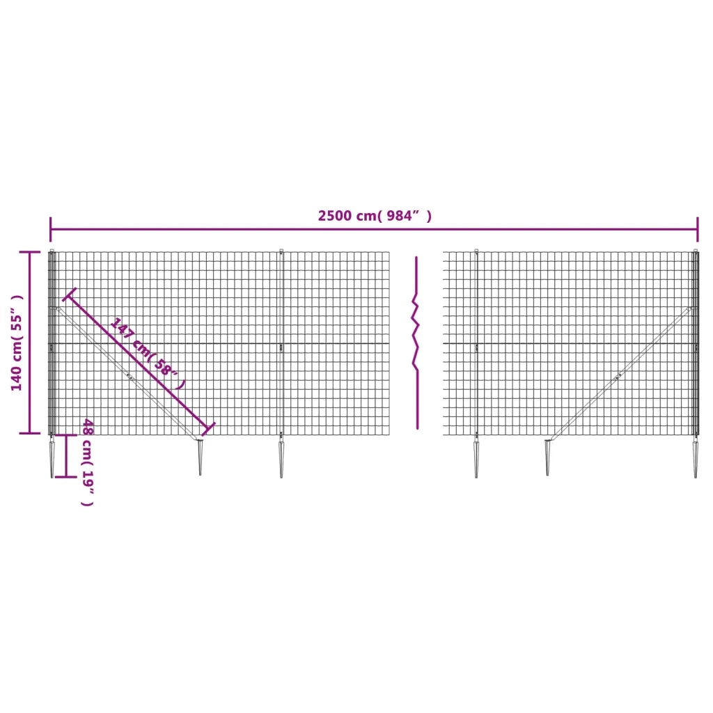 Recinzione Metallica con Picchetti Ancoraggio Verde 1,4x25 m 154123