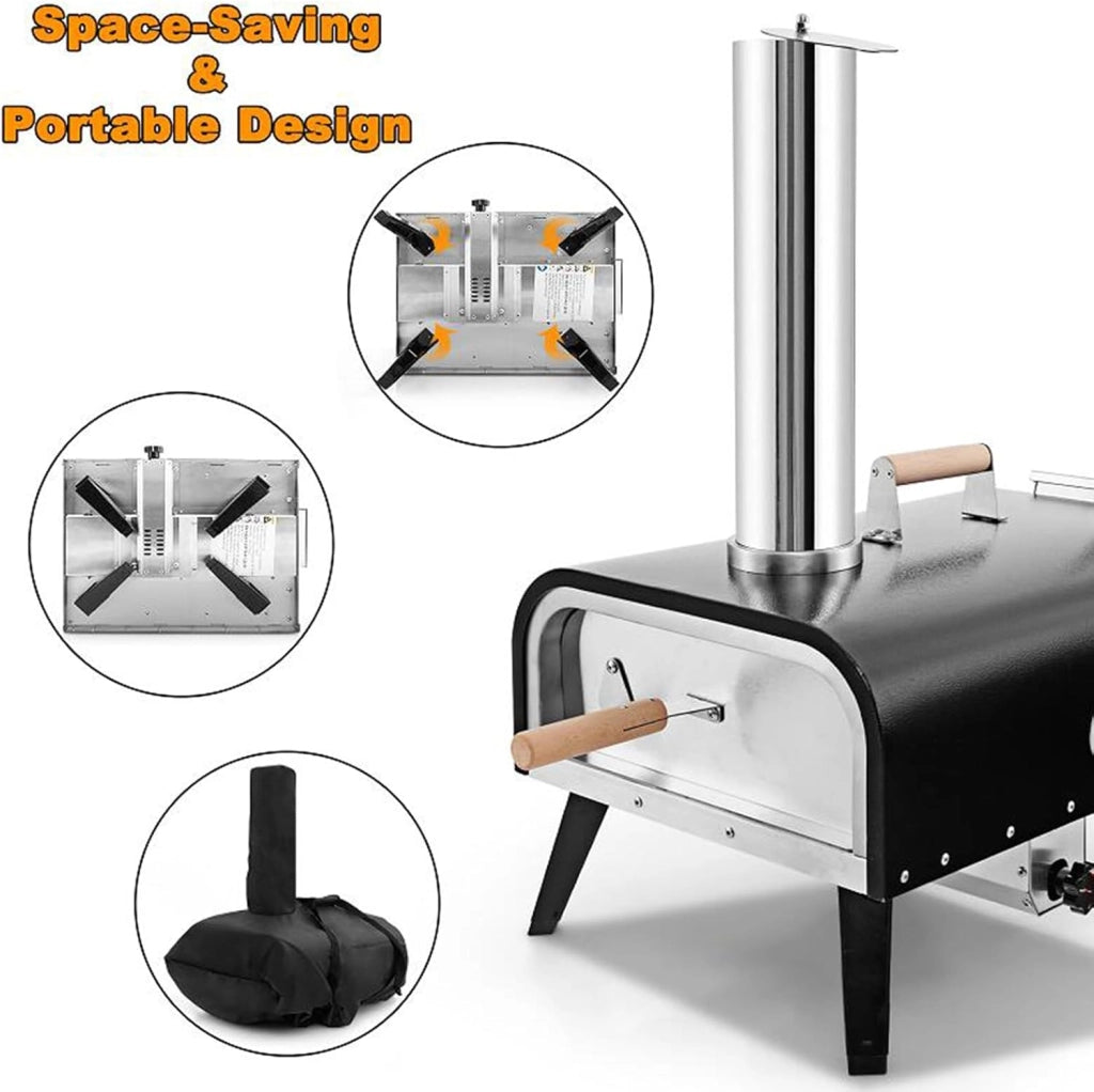 Forno per pizza all'aperto Forno a legna portatile con pietra per pizza pala per pizza termometro, forno pizzero in acciaio inox con telaio rotante, per barbecue, campeggio