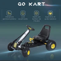 Go-Kart a Pedali per Bambini con Sedile Regolabile, Freno e Frizione, 95x66.5x57cm, Bianco Nero