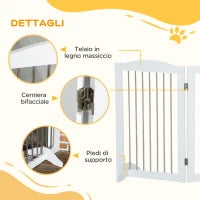 Cancellino per Cani Pieghevole a 3 Pannelli in Legno e Acciaio, 154x30x80 cm, Bianco
