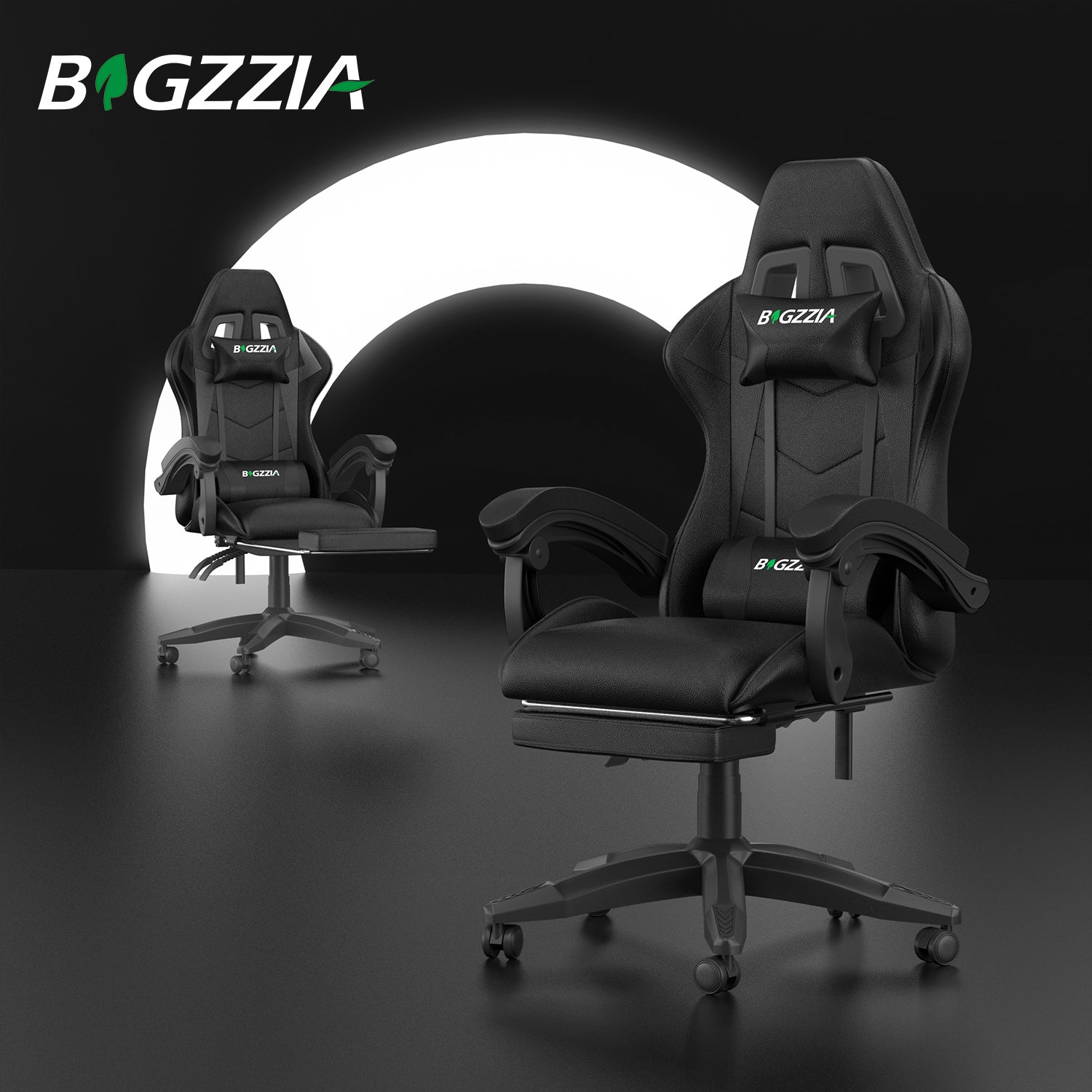 Sedia Gaming con Poggiapiedi Telescopico - RATTANTREE - Sedie da gamer con Cuscino Lombare & Poggiatesta- Schienale Regolabile 90-155° - Nero