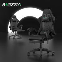 Sedia Gaming con Poggiapiedi Telescopico - RATTANTREE - Sedie da gamer con Cuscino Lombare & Poggiatesta- Schienale Regolabile 90-155° - Nero