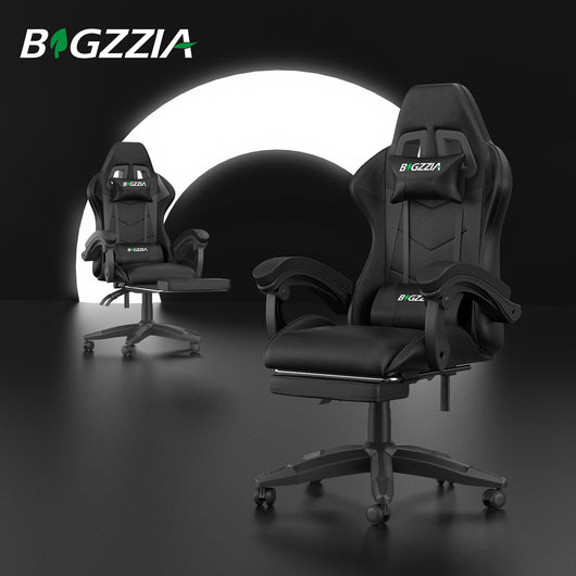 Sedia Gaming con Poggiapiedi Telescopico - RATTANTREE - Sedie da gamer con Cuscino Lombare & Poggiatesta- Schienale Regolabile 90-155° - Nero