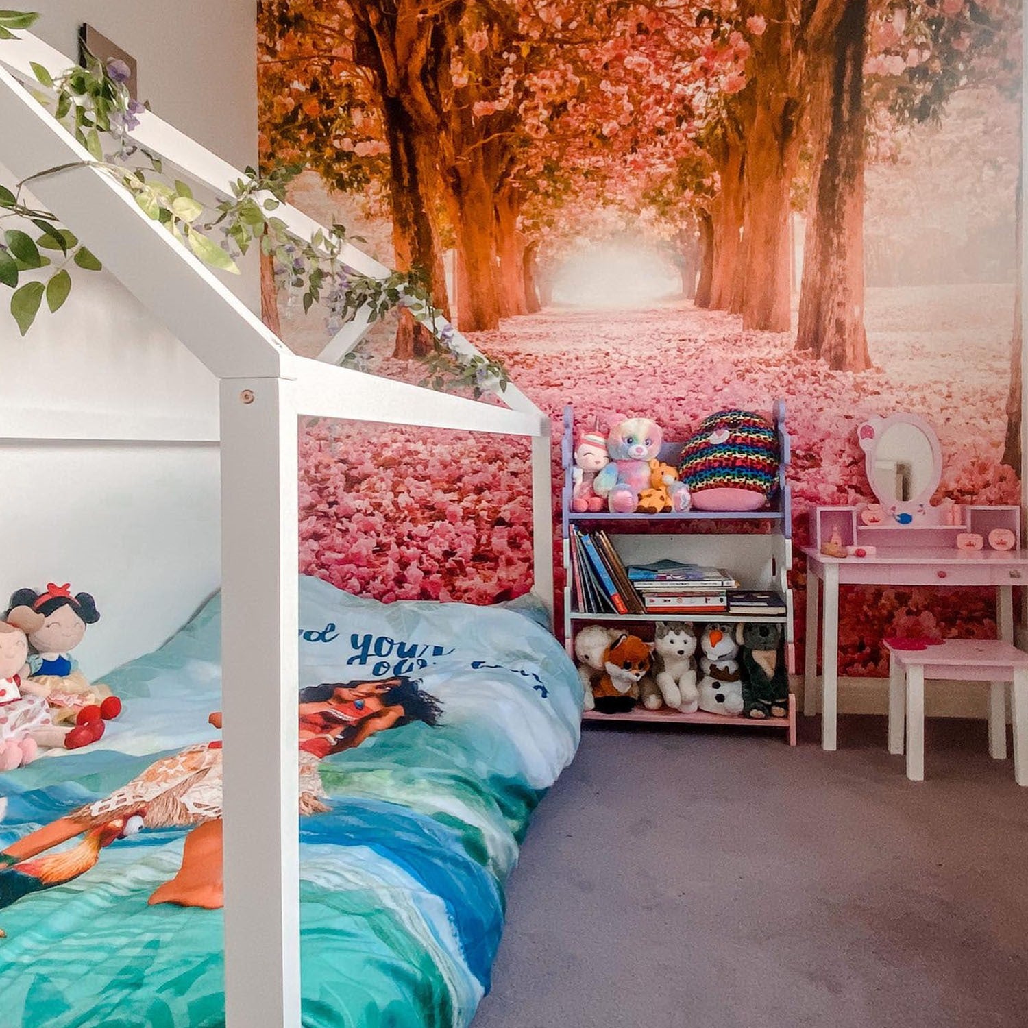 Easycomfort Toeletta per Bambine +3 Anni in Legno, Set Tavolo da Trucco Giocattolo con Specchio e Sgabello, Rosa