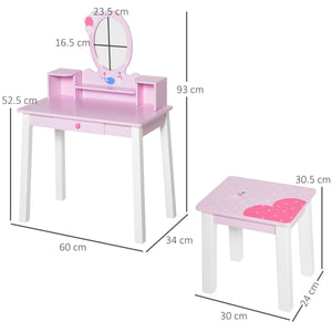 Easycomfort Toeletta per Bambine +3 Anni in Legno, Set Tavolo da Trucco Giocattolo con Specchio e Sgabello, Rosa