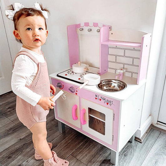 Easycomfort Cucina Giocattolo per Bambini 3+ Anni con 5 Accessori Inclusi, Gioco con Suoni Realistici, Armadietto, 55x30x80cm, Rosa