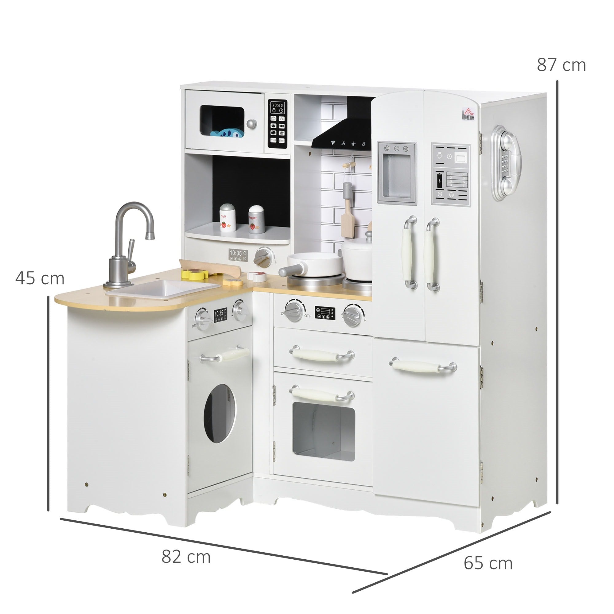 Easycomfort Cucina Giocattolo in Legno per Bambini 3-6 Anni con 14 Accessori, Forno e Lavandino, 82x65x87 cm, Bianco