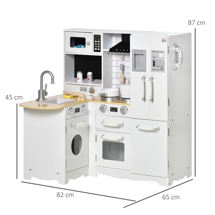 Easycomfort Cucina Giocattolo in Legno per Bambini 3-6 Anni con 14 Accessori, Forno e Lavandino, 82x65x87 cm, Bianco