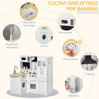Easycomfort Cucina Giocattolo in Legno per Bambini 3-6 Anni con 14 Accessori, Forno e Lavandino, 82x65x87 cm, Bianco
