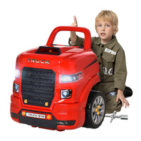 Easycomfort Officina Camion Giocattolo con Motore e 61 Accessori per Bambini 3-5 Anni, Ruote e Maniglia, 40x39x47cm, Rosso