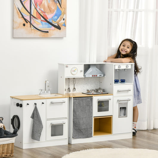 Easycomfort Cucina Giocattolo 2 Pezzi per Bambini 3-6 Anni con Utensili da Cucina, Luci ed Effetti Sonori, in MDF e PP