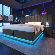 Letto doppio imbottito; 180x200cm; Controllo App LED USB C Storage Grigio; grigio