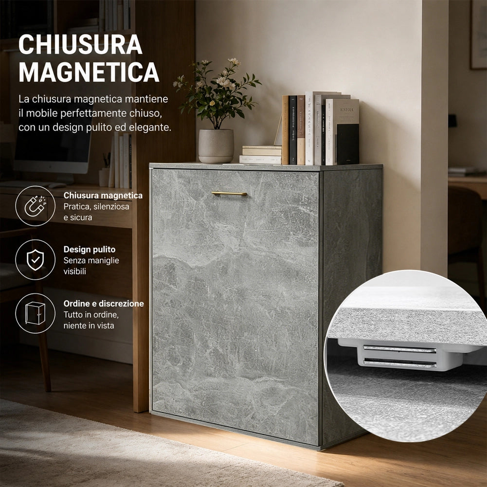 Mobile con Tavolo a Scomparsa Richiudibile Salvaspazio Scrivania con Libreria Grigio