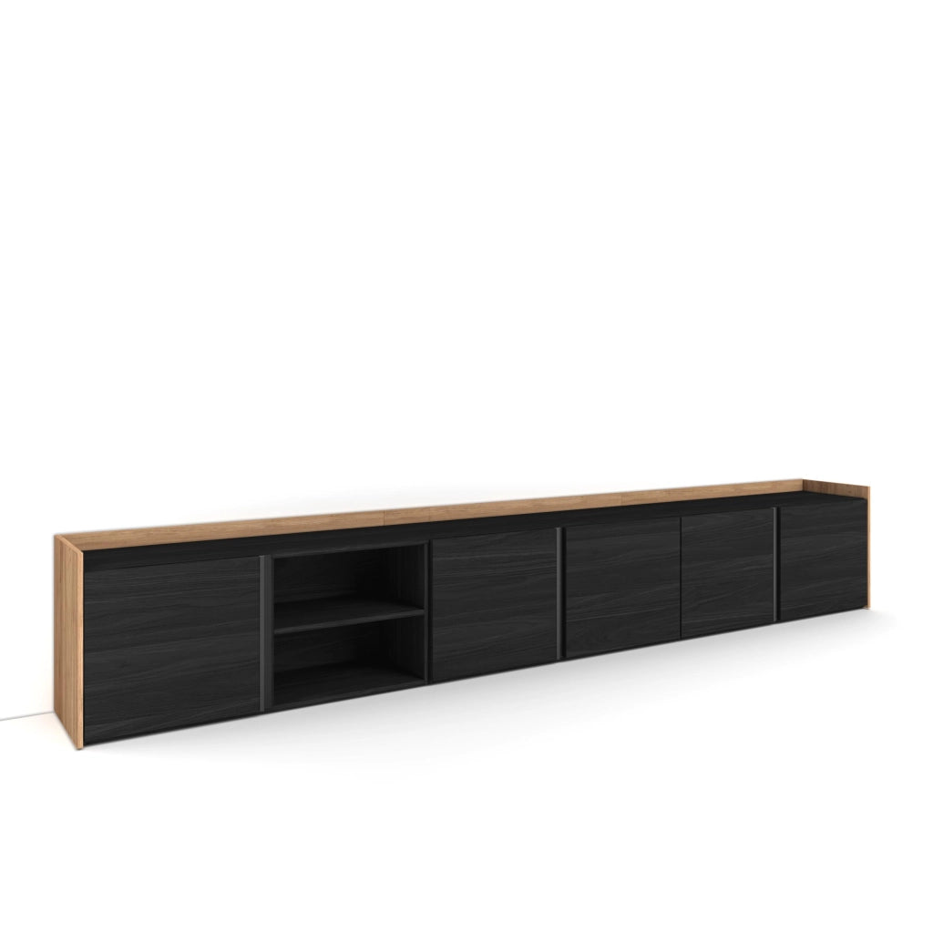 Mobile TV Soggiorno, 309x50x35 cm, Per TV fino a 80", Mobile Soggiorno, Nero e rovere