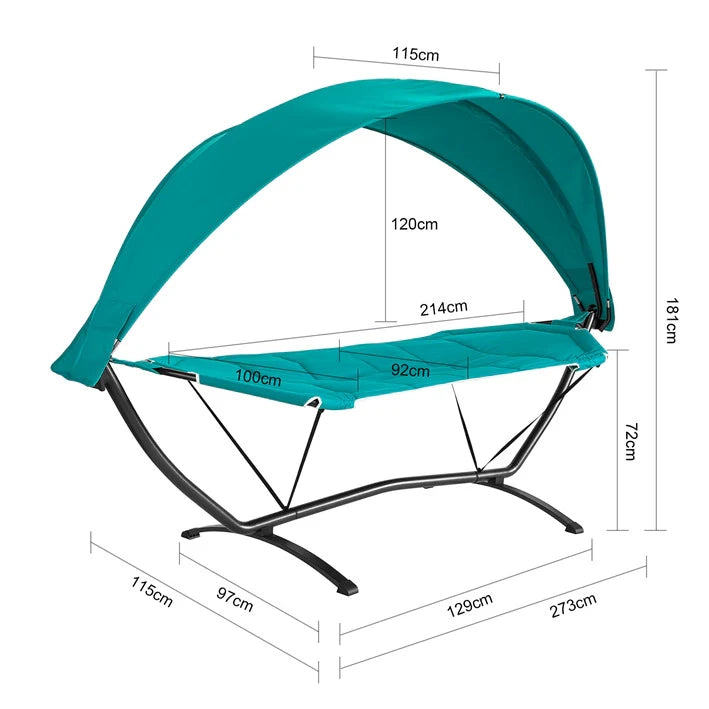 Amaca con Supporto e tettuccio da Giardino L92*P214*A72cm, Portata Fino a 150 kg con Cinturini anticaduta OGS51-TB (Blu)